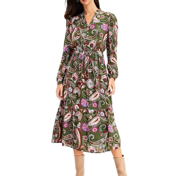 Loft Paisley Ruffle Tiered Midi Dress Size XS.  D24 - Picture 1 of 13